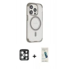 MARSİLYAN™- iPhone 15 Pro Max Kılıf Eksen Klasik Koleksiyonu - Şeffaf Pasifik Cam Ekran Koruyucu + PVD Metal Kamera Lens - LT