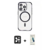 MARSİLYAN™- iPhone 15 Pro Max Kılıf Eksen Klasik Koleksiyonu - Şeffaf Pasifik Cam Ekran Koruyucu + PVD Metal Kamera Lens - SH