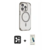 MARSİLYAN™- iPhone 15 Pro Max Kılıf Eksen Klasik Koleksiyonu - Şeffaf Pasifik Cam Ekran Koruyucu + PVD Metal Kamera Lens - SH