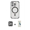 MARSİLYAN™- iPhone 15 Pro Max Kılıf Eksen Klasik Koleksiyonu - Şeffaf Pasifik Cam Ekran Koruyucu + PVD Metal Kamera Lens - SH