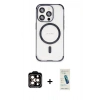 MARSİLYAN™- iPhone 15 Pro Max Kılıf Eksen Klasik Koleksiyonu - Şeffaf Pasifik Cam Ekran Koruyucu + PVD Metal Kamera Lens - TU