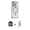 MARSİLYAN™- iPhone 15 Pro Max Kılıf Eksen Klasik Koleksiyonu - Şeffaf Pasifik Cam Ekran Koruyucu + PVD Metal Kamera Lens - TU