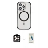 MARSİLYAN™- iPhone 15 Pro Max Kılıf Eksen Klasik Koleksiyonu - Şeffaf Pasifik Cam Ekran Koruyucu + PVD Metal Kamera Lens - TU