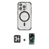 MARSİLYAN™- iPhone 15 Pro Max Kılıf Eksen Klasik Koleksiyonu - Siyah 360 Mat Full Body Arka Koruyucu + Gri PVD Metal Kamera Lens