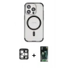 MARSİLYAN™- iPhone 15 Pro Max Kılıf Eksen Klasik Koleksiyonu - Siyah 360 Mat Full Body Arka Koruyucu + Gümüş PVD Metal Kamera Lens