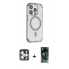 MARSİLYAN™- iPhone 15 Pro Max Kılıf Eksen Klasik Koleksiyonu - Siyah 360 Mat Full Body Arka Koruyucu + Gümüş PVD Metal Kamera Lens