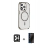 MARSİLYAN™- iPhone 15 Pro Max Kılıf Eksen Klasik Koleksiyonu - Siyah 3D Antistatik Hayalet Cam Ekran Koruyucu + PVD Metal Kamera Lens - GI