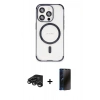 MARSİLYAN™- iPhone 15 Pro Max Kılıf Eksen Klasik Koleksiyonu - Siyah 3D Antistatik Hayalet Cam Ekran Koruyucu + Raze Metal Kamera Lens - TMGI