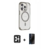 MARSİLYAN™- iPhone 15 Pro Max Kılıf Eksen Klasik Koleksiyonu - Siyah 3D Antistatik Hayalet Cam Ekran Koruyucu + PVD Metal Kamera Lens - SH
