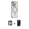 MARSİLYAN™- iPhone 15 Pro Max Kılıf Eksen Klasik Koleksiyonu - Siyah 3D Antistatik Hayalet Cam Ekran Koruyucu + PVD Metal Kamera Lens - GS