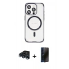 MARSİLYAN™- iPhone 15 Pro Max Kılıf Eksen Klasik Koleksiyonu - Siyah 3D Antistatik Hayalet Cam Ekran Koruyucu + Raze Metal Kamera Lens - LT