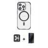 MARSİLYAN™- iPhone 15 Pro Max Kılıf Eksen Klasik Koleksiyonu - Siyah 3D Antistatik Hayalet Cam Ekran Koruyucu + PVD Metal Kamera Lens - GI