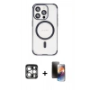 MARSİLYAN™- iPhone 15 Pro Max Kılıf Eksen Klasik Koleksiyonu - Siyah 3D Antistatik Mat Seramik Nano Ekran Koruyucu + PVD Metal Kamera Lens - GS
