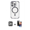 MARSİLYAN™- iPhone 15 Pro Max Kılıf Eksen Klasik Koleksiyonu - Siyah 3D Antistatik Mat Seramik Nano Ekran Koruyucu + PVD Metal Kamera Lens - GI
