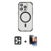 MARSİLYAN™- iPhone 15 Pro Max Kılıf Eksen Klasik Koleksiyonu - Siyah 3D Antistatik Mat Seramik Nano Ekran Koruyucu + PVD Metal Kamera Lens - LT