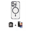 MARSİLYAN™- iPhone 15 Pro Max Kılıf Eksen Klasik Koleksiyonu - Siyah 3D Antistatik Mat Seramik Nano Ekran Koruyucu + PVD Metal Kamera Lens - TU