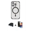 MARSİLYAN™- iPhone 15 Pro Max Kılıf Eksen Klasik Koleksiyonu - Siyah 3D Antistatik Mat Seramik Nano Ekran Koruyucu + Raze Metal Kamera Lens - LT