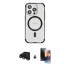 MARSİLYAN™- iPhone 15 Pro Max Kılıf Eksen Klasik Koleksiyonu - Siyah 3D Antistatik Mat Seramik Nano Ekran Koruyucu + Raze Metal Kamera Lens - SH