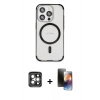 MARSİLYAN™- iPhone 15 Pro Max Kılıf Eksen Klasik Koleksiyonu - Siyah 3D Antistatik Mat Seramik Nano Ekran Koruyucu + PVD Metal Kamera Lens - GI