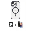 MARSİLYAN™- iPhone 15 Pro Max Kılıf Eksen Klasik Koleksiyonu - Siyah 3D Antistatik Mat Seramik Nano Ekran Koruyucu + PVD Metal Kamera Lens - LT