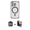 MARSİLYAN™- iPhone 15 Pro Max Kılıf Eksen Klasik Koleksiyonu - Siyah 3D Antistatik Mat Seramik Nano Ekran Koruyucu + PVD Metal Kamera Lens - TU