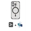 MARSİLYAN™- iPhone 15 Pro Max Kılıf Eksen Klasik Koleksiyonu - Siyah 3D Antistatik Seramik Nano Ekran Koruyucu + PVD Metal Kamera Lens - SH