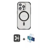 MARSİLYAN™- iPhone 15 Pro Max Kılıf Eksen Klasik Koleksiyonu - Siyah 3D Antistatik Seramik Nano Ekran Koruyucu + PVD Metal Kamera Lens - GI