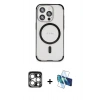 MARSİLYAN™- iPhone 15 Pro Max Kılıf Eksen Klasik Koleksiyonu - Siyah 3D Antistatik Seramik Nano Ekran Koruyucu + PVD Metal Kamera Lens - GS
