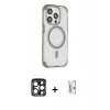 MARSİLYAN™- iPhone 15 Pro Max Kılıf Eksen Klasik Koleksiyonu - Siyah Bilvis 0.18mm Plus Cam Ekran Koruyucu + Lacivert PVD Metal Kamera Lens