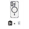 MARSİLYAN™- iPhone 15 Pro Max Kılıf Eksen Klasik Koleksiyonu - Siyah Bilvis 0.18mm Plus Cam Ekran Koruyucu + PVD Metal Kamera Lens - TU