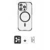 MARSİLYAN™- iPhone 15 Pro Max Kılıf Eksen Klasik Koleksiyonu - Siyah Bilvis 0.18mm Plus Cam Ekran Koruyucu + Siyah PVD Metal Kamera Lens