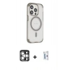 MARSİLYAN™- iPhone 15 Pro Max Kılıf Eksen Klasik Koleksiyonu - Siyah Bilvis 0.18mm Plus Cam Ekran Koruyucu + Gümüş PVD Metal Kamera Lens
