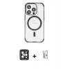 MARSİLYAN™- iPhone 15 Pro Max Kılıf Eksen Klasik Koleksiyonu - Siyah Bilvis 0.18mm Plus Cam Ekran Koruyucu + PVD Metal Kamera Lens - GI