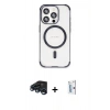 MARSİLYAN™- iPhone 15 Pro Max Kılıf Eksen Klasik Koleksiyonu - Siyah Bilvis 0.18mm Plus Cam Ekran Koruyucu + Lacivert Raze Metal Kamera Lens