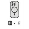 MARSİLYAN™- iPhone 15 Pro Max Kılıf Eksen Klasik Koleksiyonu - Siyah Bilvis 0.18mm Plus Cam Ekran Koruyucu + PVD Metal Kamera Lens - GI