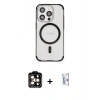 MARSİLYAN™- iPhone 15 Pro Max Kılıf Eksen Klasik Koleksiyonu - Siyah Bilvis 0.18mm Plus Cam Ekran Koruyucu + PVD Metal Kamera Lens - TU