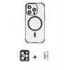MARSİLYAN™- iPhone 15 Pro Max Kılıf Eksen Klasik Koleksiyonu - Siyah Bilvis 0.18mm Plus Cam Ekran Koruyucu + Lacivert PVD Metal Kamera Lens