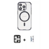 MARSİLYAN™- iPhone 15 Pro Max Kılıf Eksen Klasik Koleksiyonu - Siyah Bilvis 0.18mm Plus Cam Ekran Koruyucu + Gümüş PVD Metal Kamera Lens