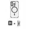 MARSİLYAN™- iPhone 15 Pro Max Kılıf Eksen Klasik Koleksiyonu - Siyah Bilvis 3D Cam Ekran Koruyucu + PVD Metal Kamera Lens - GI