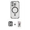 MARSİLYAN™- iPhone 15 Pro Max Kılıf Eksen Klasik Koleksiyonu - Siyah Bilvis 3D Cam Ekran Koruyucu + PVD Metal Kamera Lens - LT