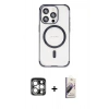 MARSİLYAN™- iPhone 15 Pro Max Kılıf Eksen Klasik Koleksiyonu - Siyah Bilvis 3D Mat Cam Ekran Koruyucu + PVD Metal Kamera Lens - GS