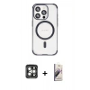 MARSİLYAN™- iPhone 15 Pro Max Kılıf Eksen Klasik Koleksiyonu - Siyah Bilvis 3D Mat Cam Ekran Koruyucu + PVD Metal Kamera Lens - GI
