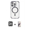 MARSİLYAN™- iPhone 15 Pro Max Kılıf Eksen Klasik Koleksiyonu - Siyah Bilvis 3D Mat Cam Ekran Koruyucu + PVD Metal Kamera Lens - SH