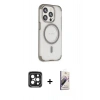 MARSİLYAN™- iPhone 15 Pro Max Kılıf Eksen Klasik Koleksiyonu - Siyah Bilvis 3D Mat Cam Ekran Koruyucu + PVD Metal Kamera Lens - SH