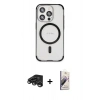MARSİLYAN™- iPhone 15 Pro Max Kılıf Eksen Klasik Koleksiyonu - Siyah Bilvis 3D Mat Cam Ekran Koruyucu + Raze Metal Kamera Lens - TMGI