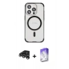 MARSİLYAN™- iPhone 15 Pro Max Kılıf Eksen Klasik Koleksiyonu - Siyah Bilvis 5in1 3D Magic Cam Ekran Koruyucu + Raze Metal Kamera Lens - GS