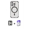 MARSİLYAN™- iPhone 15 Pro Max Kılıf Eksen Klasik Koleksiyonu - Siyah Bilvis 5in1 3D Magic Cam Ekran Koruyucu + PVD Metal Kamera Lens - GS