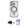 MARSİLYAN™- iPhone 15 Pro Max Kılıf Eksen Klasik Koleksiyonu - Siyah Bilvis 5in1 3D Magic Cam Ekran Koruyucu + Raze Metal Kamera Lens - TMGI