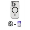 MARSİLYAN™- iPhone 15 Pro Max Kılıf Eksen Klasik Koleksiyonu - Siyah Bilvis 5in1 3D Magic Cam Ekran Koruyucu + PVD Metal Kamera Lens - LT