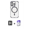 MARSİLYAN™- iPhone 15 Pro Max Kılıf Eksen Klasik Koleksiyonu - Siyah Bilvis 5in1 3D Magic Cam Ekran Koruyucu + PVD Metal Kamera Lens - SH